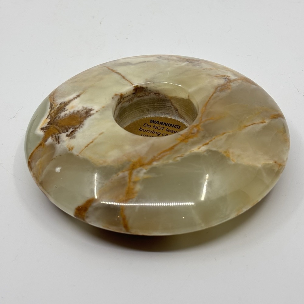 Vintage Marble Onyx Tea‎ Light Candle Holder Heavy Desk Paperweight MCM